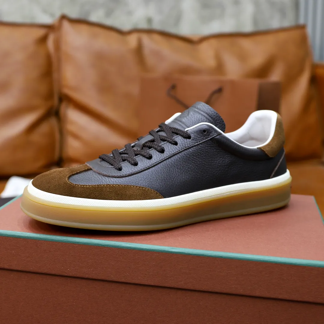 Men's Men's Shoes💰540💰••New Products•• LoroPian*_Noyo-Pianya New men's casual moral training sneakers, LP lace-up casual shoes!  Made of original imported soft cowhide and suede fabric, it highlights the sporty style. The heel is decorated with logo embossing and the original molding. The raw rubber translucent sole combined with the color welt adds a sense of modernity to the shoe. The shoe is overall refreshing and easy to match with style. It has a full cowhide lining for the feet. The original box packaging at the counter comes with wooden balls and a dust bag! Size: 38-44 (.45 customized)